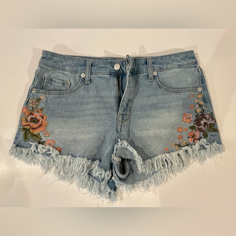Floral Embroidered Denim Shorts high Waist Mossimo Sz 8